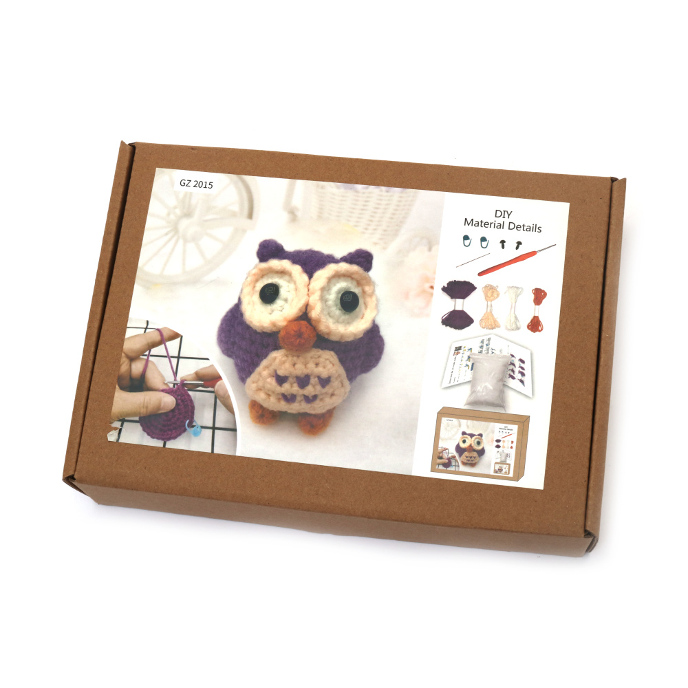 Kit croșetat Amigurumi fermecător „Bufniță”, 60×45×50 mm, GZ2015 – Un proiect croșetat drăguț și creativ, perfect pentru cadouri lucrate manual și decor confortabil pentru casă