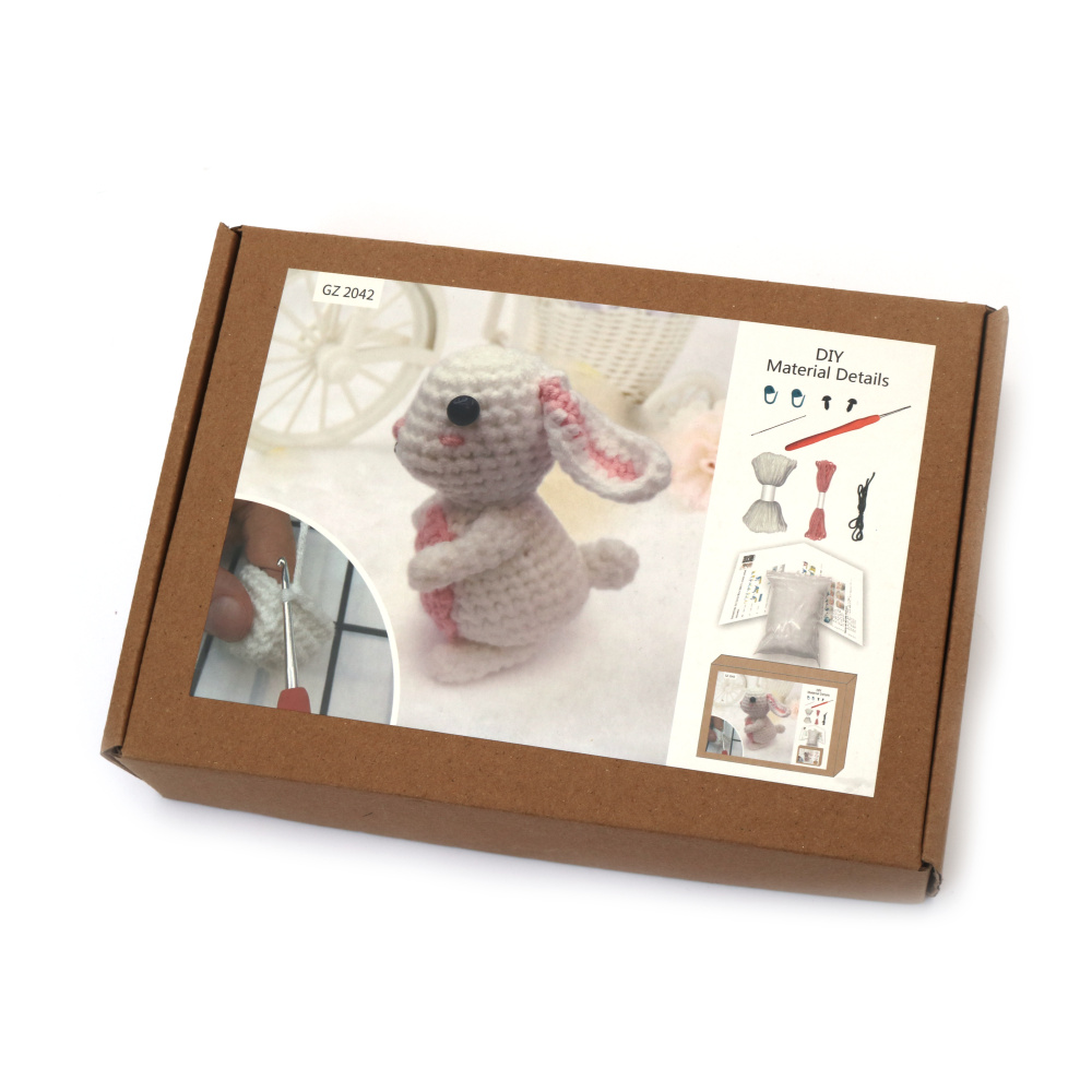 Kit de croșetat Amigurumi drăguț „Iepuraș”, 60×45×50 mm, GZ2042 – Un proiect de croșetat încântător, perfect pentru cadouri lucrate manual, decorațiuni de primăvară și distracție creativă