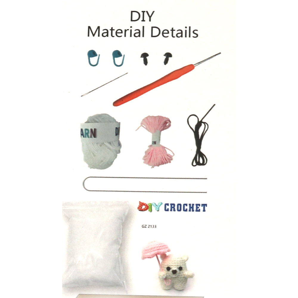 Kit creativ AMIGURUMI 60x45x50 mm pentru croșetat - ursuleț cu umbrelă GZ2133
