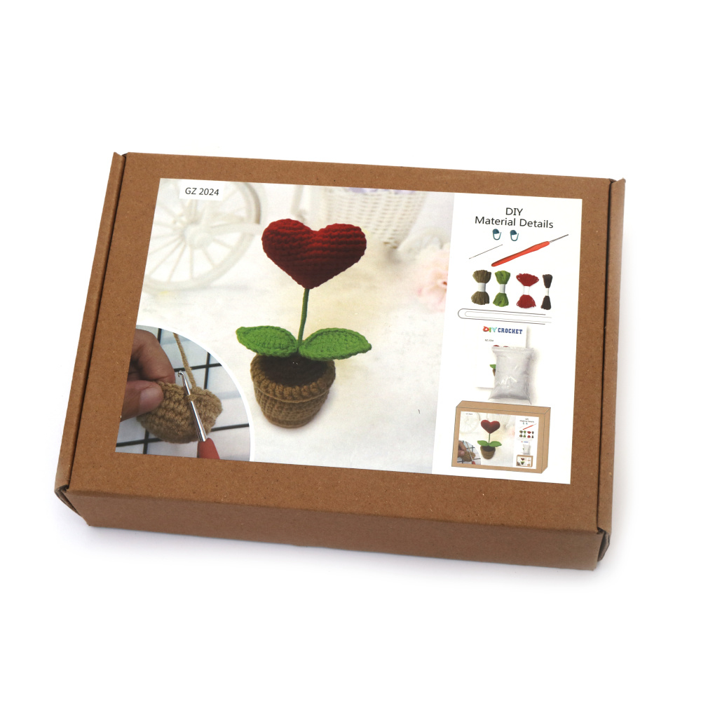 Kit de croșetat AMIGURUMI creativ 60x45x50 mm - inimă cu flori GZ2024