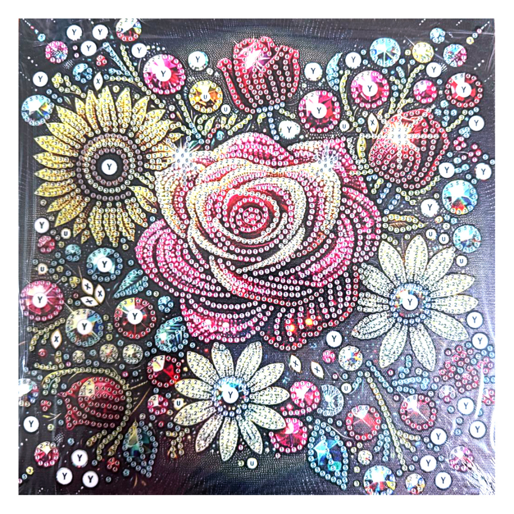 Tapiserie cu diamante 25x25 cm, diamante rotunde, parțial înfășurate cu ramă - Compoziție de culori YY57