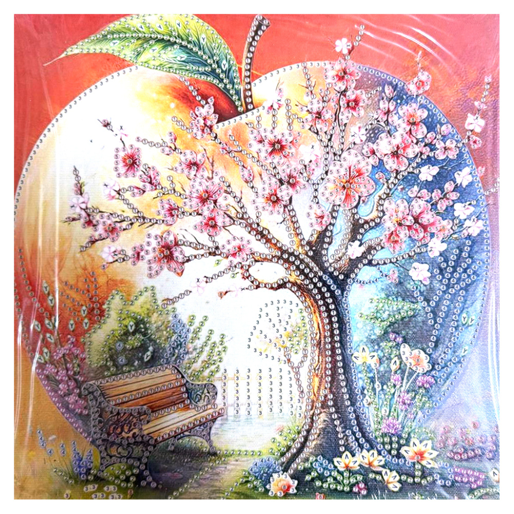 Tapiserie cu diamante 25x25 cm, diamante rotunde, lipite parțial, cu ramă - The Living Tree YY82