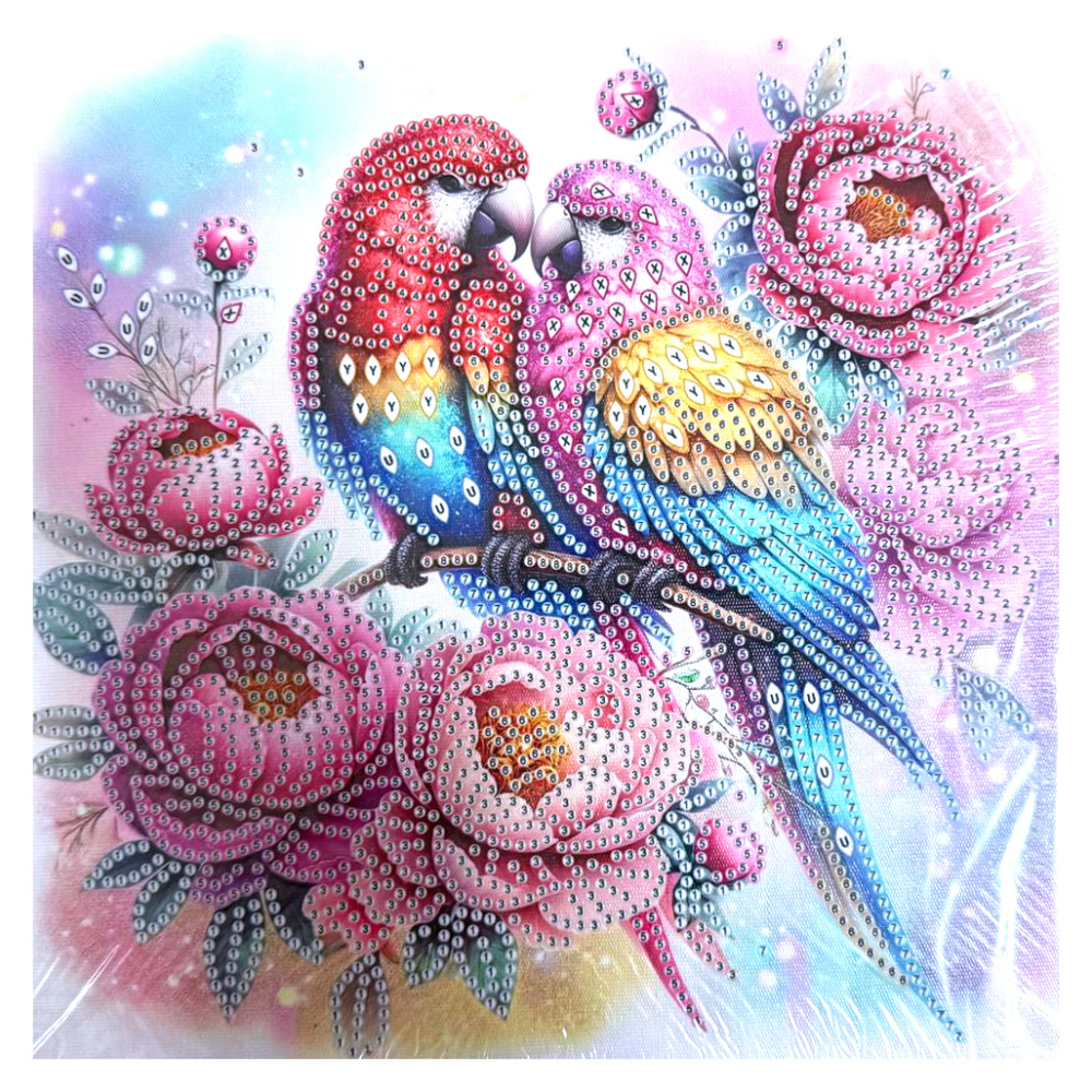 Tapiserie cu diamante 25x25 cm, diamante rotunde, lipite parțial, cu ramă - Tropical Love YY74