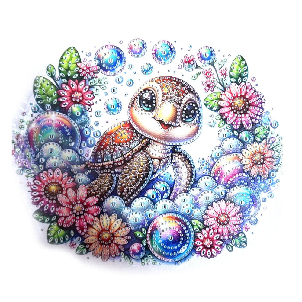 Broderie cu diamante 25x25 cm, diamante rotunde, lipite parțial, cu ramă - Broască țestoasă YY76