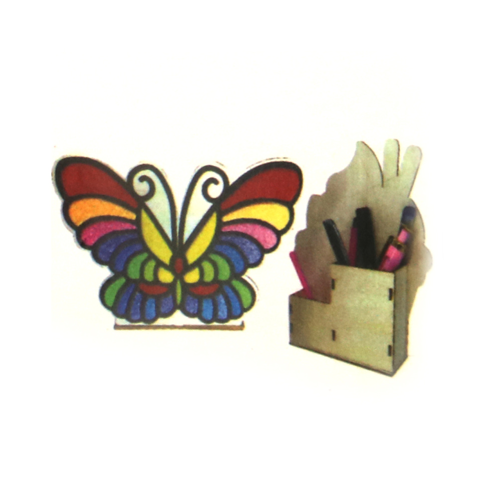 Set de penare din lemn cu lut de modelat cu auto-uscare - fluture