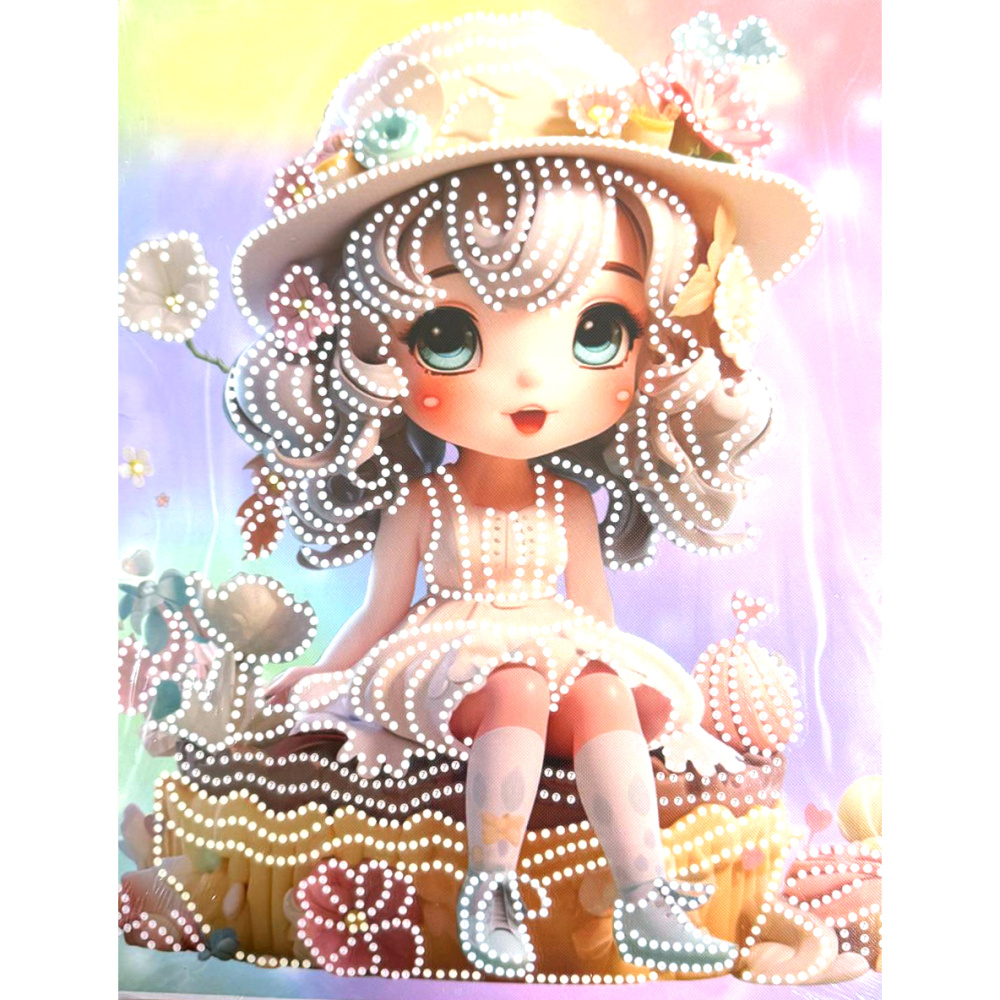 Tapiserie cu diamante 23x30 cm, lipire parțială cu diamante rotunde și ramă - Sugar Girl DG-30127