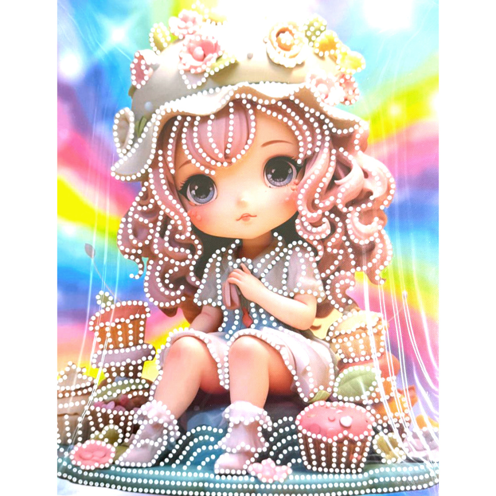 Tapiserie cu diamante 23x30 cm, lipire parțială cu diamante rotunde și ramă - Sugar Girl DG-30128