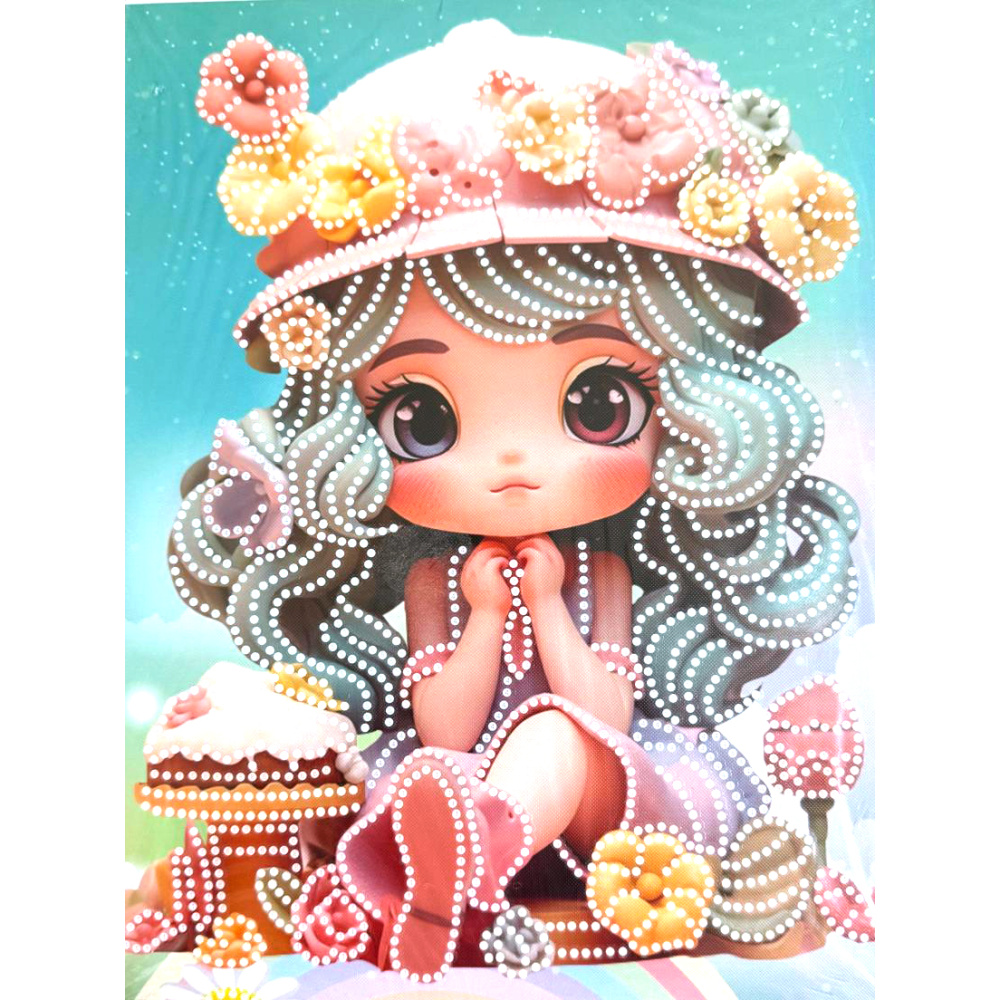 Tapiserie cu diamante 23x30 cm, lipire parțială cu diamante rotunde și ramă - Sugar Girl DG-30130