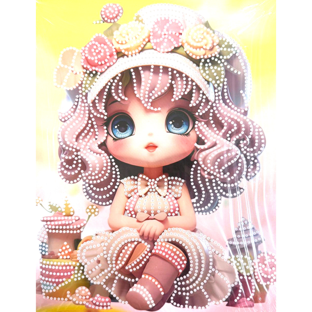 Tapiserie cu diamante 23x30 cm, lipire parțială cu diamante rotunde și ramă - Sugar Girl DG-30131