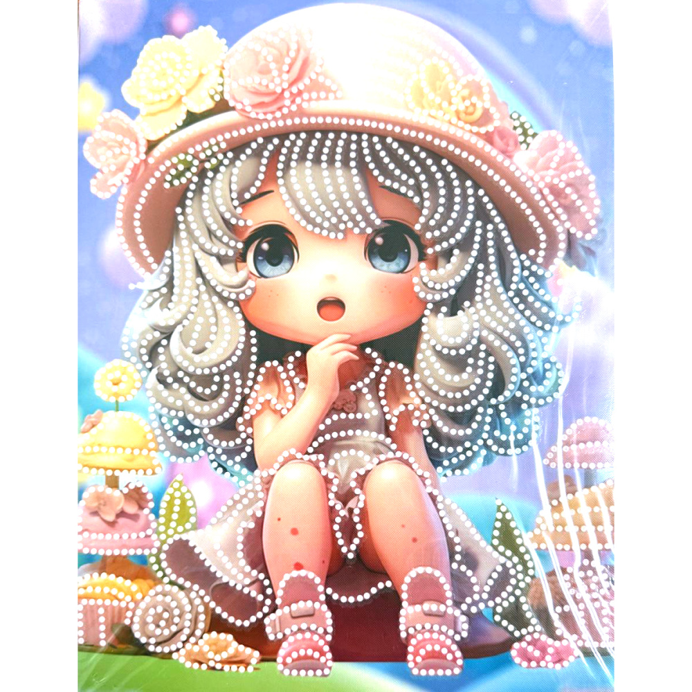 Tapiserie cu diamante 23x30 cm, lipire parțială cu diamante rotunde și ramă - Sugar Girl DG-30132