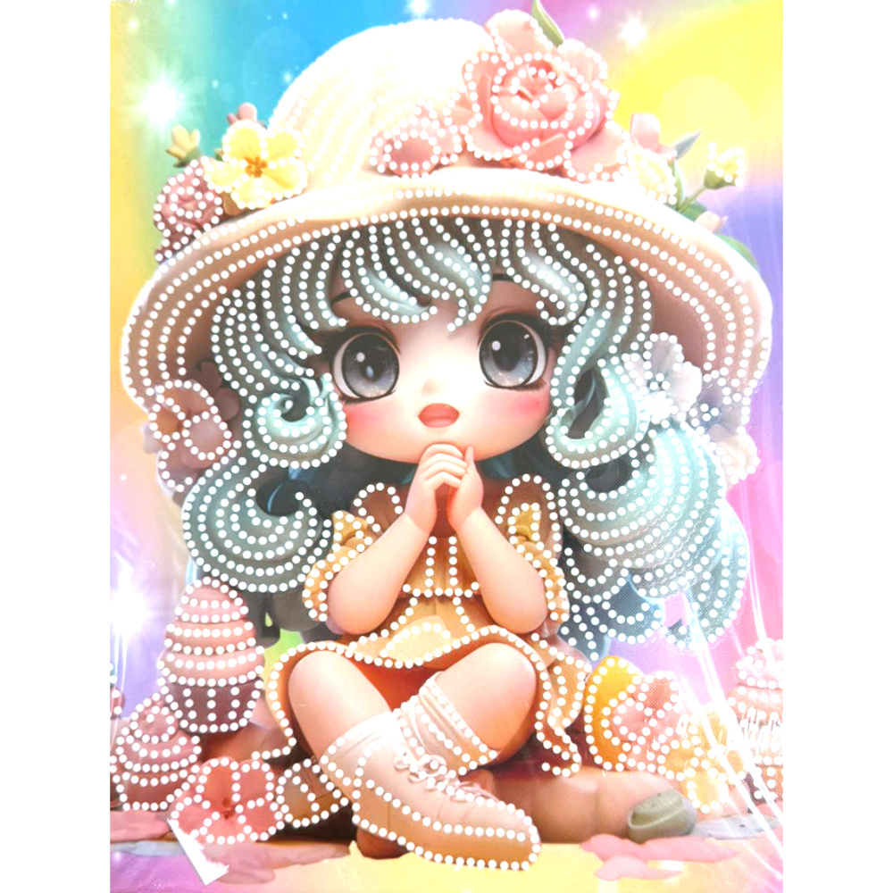 Tapiserie cu diamante 23x30 cm, lipire parțială cu diamante rotunde și ramă - Sugar Girl DG-30133