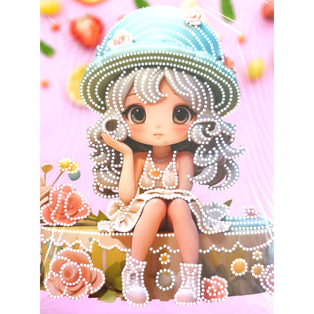 Broderie cu diamante 23x30 cm, diamante rotunde, lipite parțial, cu ramă - Sugar Girl DG-30134