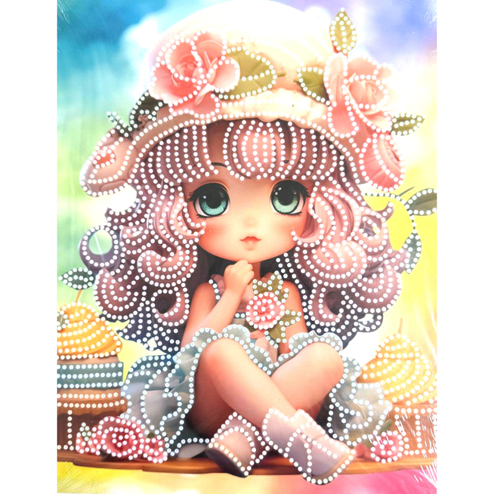 Tapiserie cu diamante 23x30 cm, lipire parțială cu diamante rotunde și ramă - Sugar Girl DG-30135