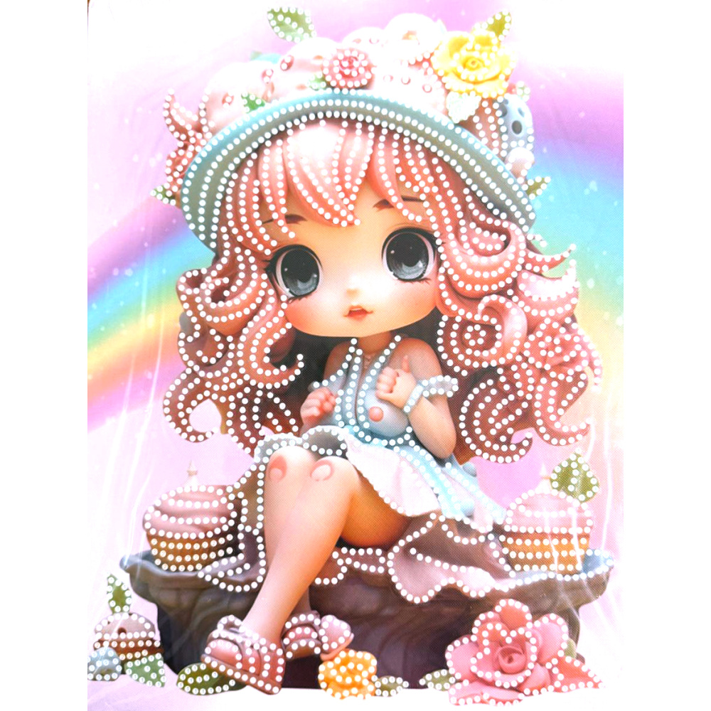 Tapiserie cu diamante 23x30 cm, lipire parțială cu diamante rotunde și ramă - Sugar Girl DG-30136