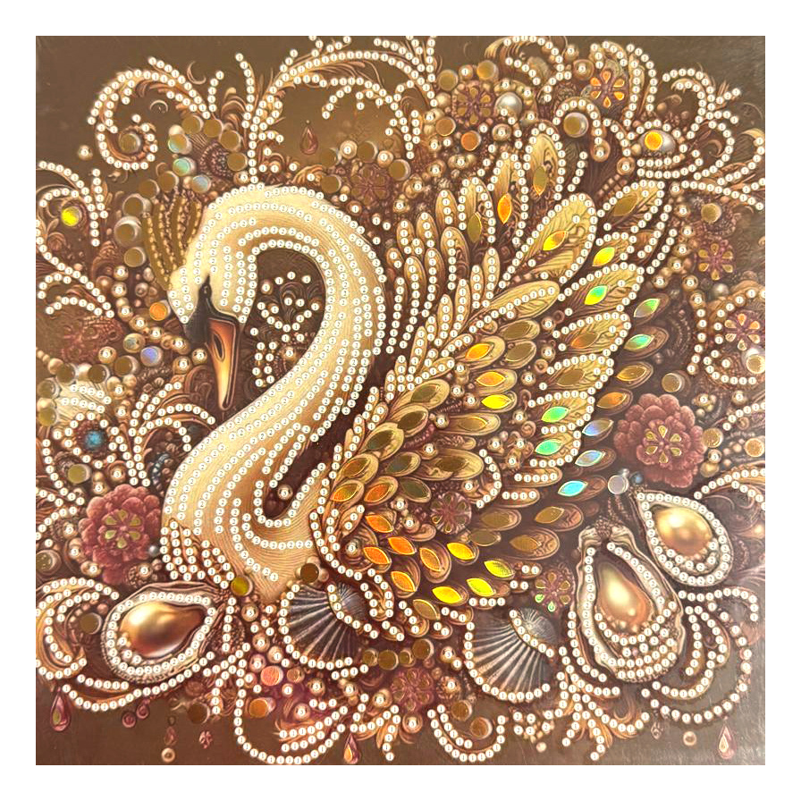 Tapiserie cu diamante 20x20 cm, diamante rotunde, lipite parțial, cu ramă - Lebăda de Aur LT-031