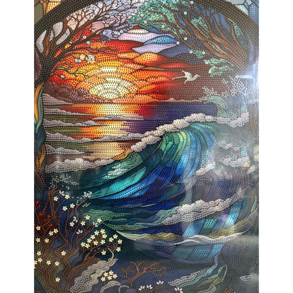 Diamond Painting 40x50 cm with Round Diamonds – Full Drill Shore of Dreams Design with Elegant Frame XQYX86175