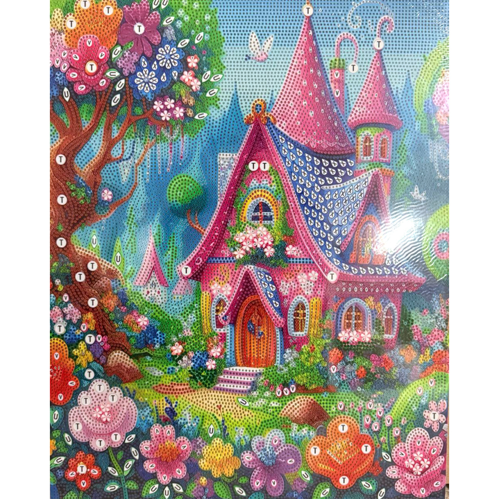 Tapiserie cu diamante 40x50 cm, diamante rotunde, înfășurare completă cu ramă - Basm roz BYX4532