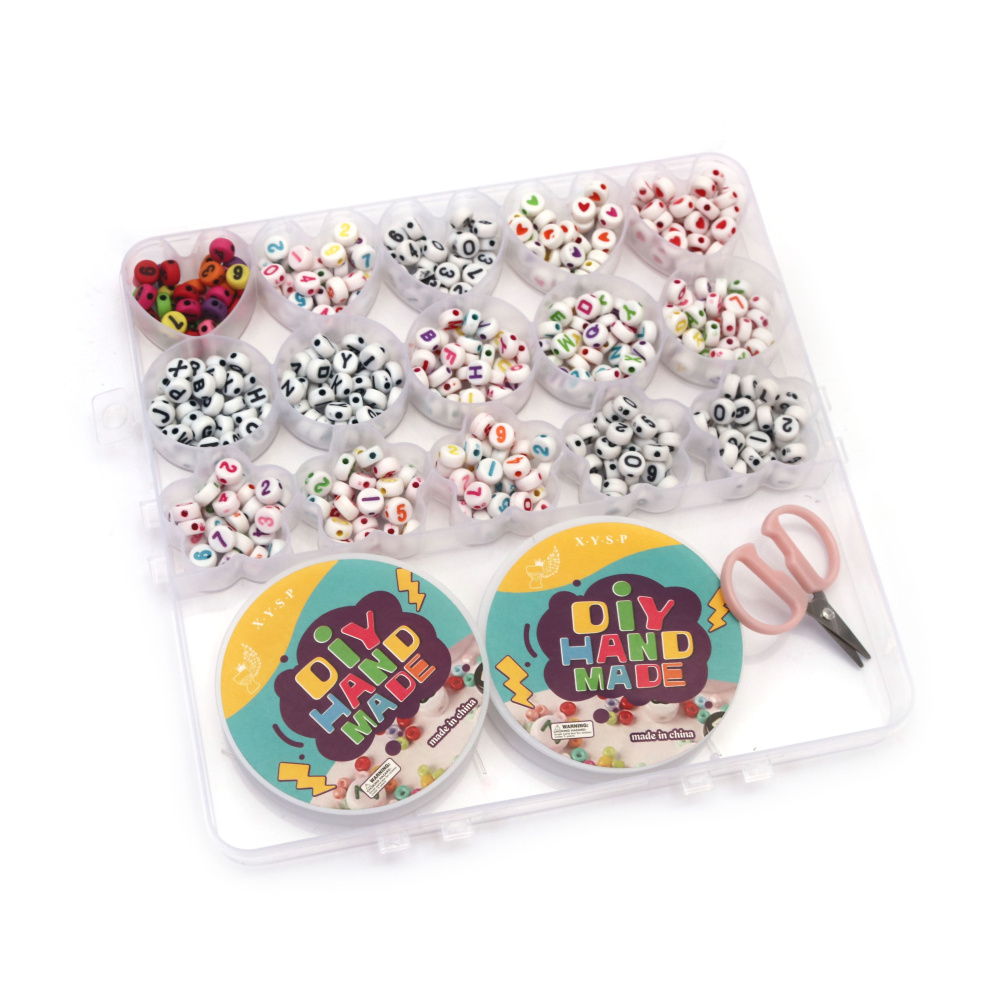 Creative Bead Jewelry Making Kit In Box With Silicone Elastic And Scissors – Mixed Colors