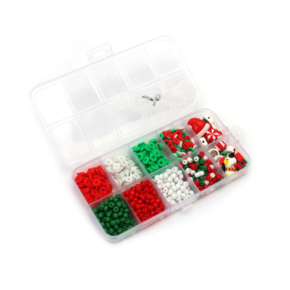 Colorful Bead Jewelry Making Kit In Box With Silicone Elastic – White, Green, Red Colors – Perfect For Kids Creative Crafts And DIY Jewelry Making