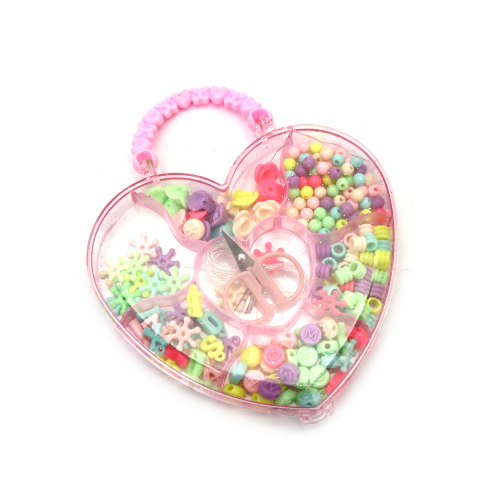 Creative Bead Jewelry Making Kit In Box-Pouch With Silicone Elastic And Scissors – Various Shapes And Colors