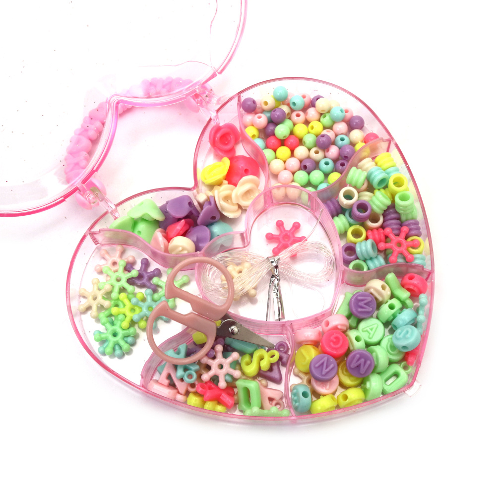 Creative Bead Jewelry Making Kit In Box-Pouch With Silicone Elastic And Scissors – Various Shapes And Colors