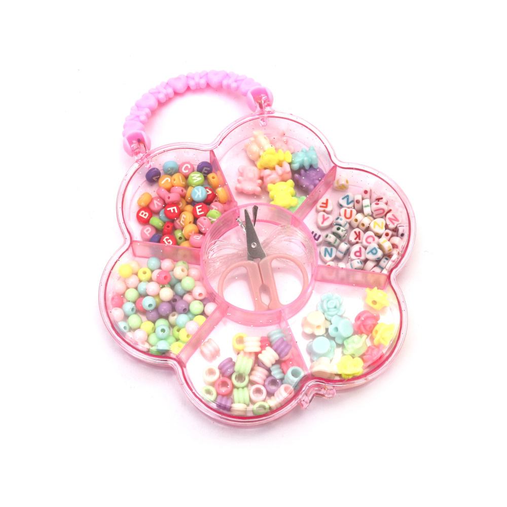 Creative Bead Jewelry Making Kit In Box-Pouch With Silicone Elastic And Scissors – Various Shapes And Colors