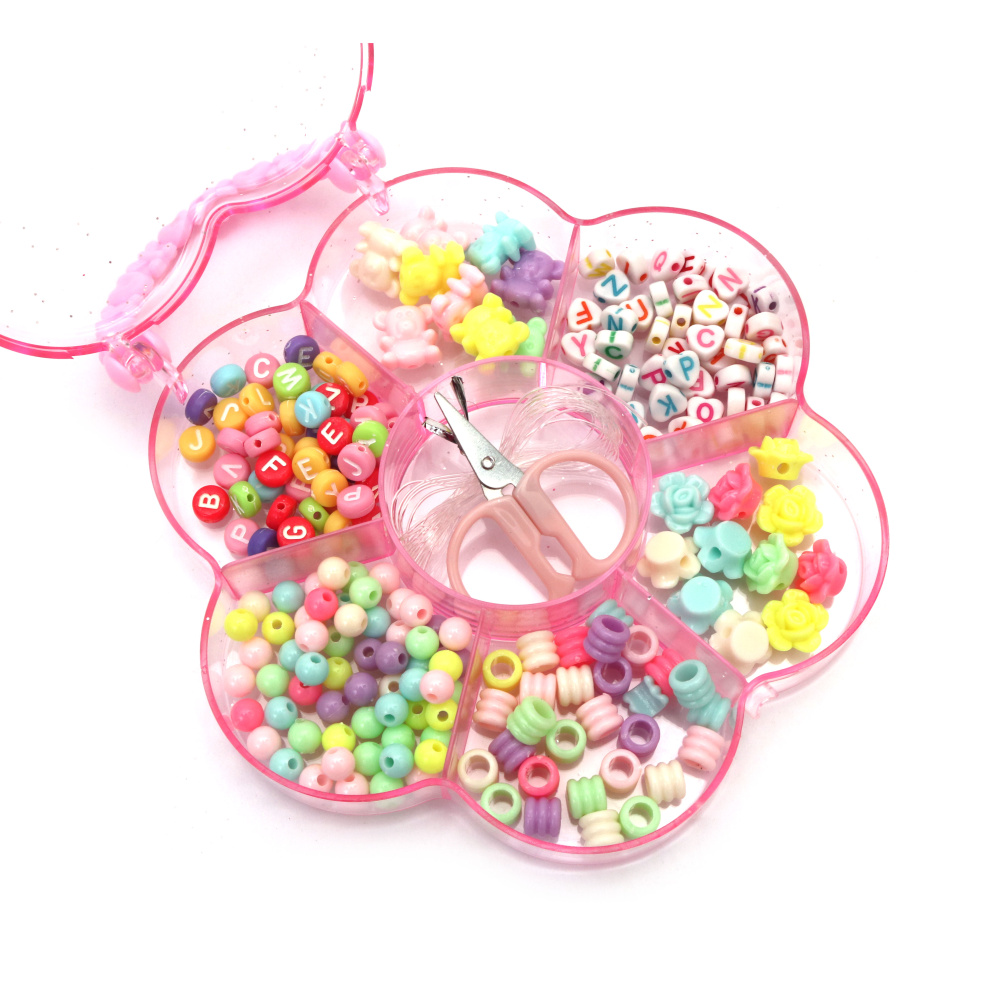 Creative Bead Jewelry Making Kit In Box-Pouch With Silicone Elastic And Scissors – Various Shapes And Colors