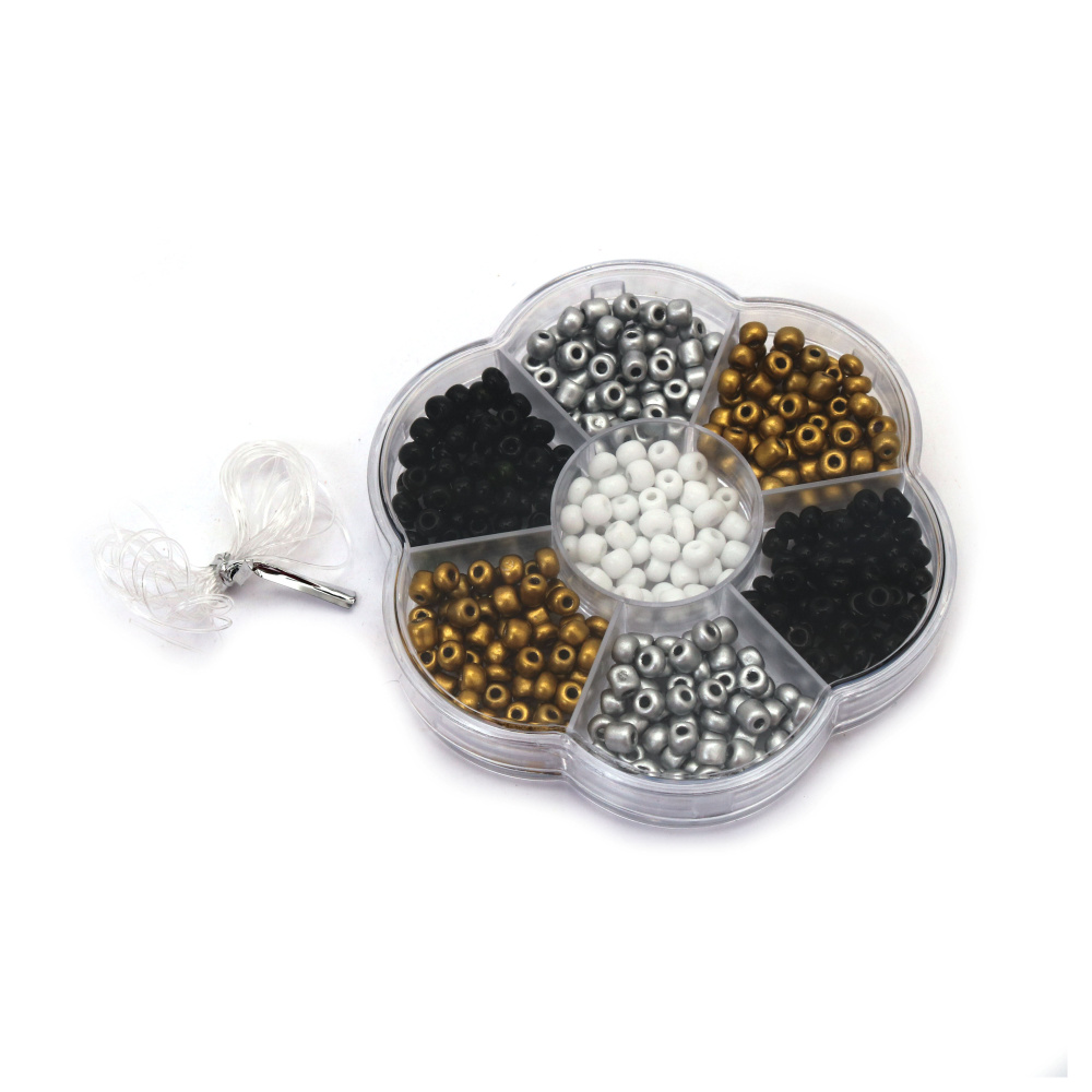 Творчески комплект мъниста в кутия за изработка на бижута цвят микс