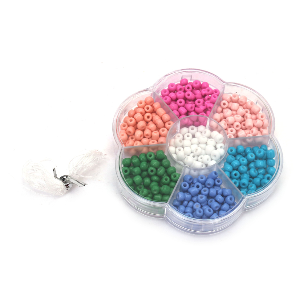 Творчески комплект мъниста в кутия за изработка на бижута цвят микс