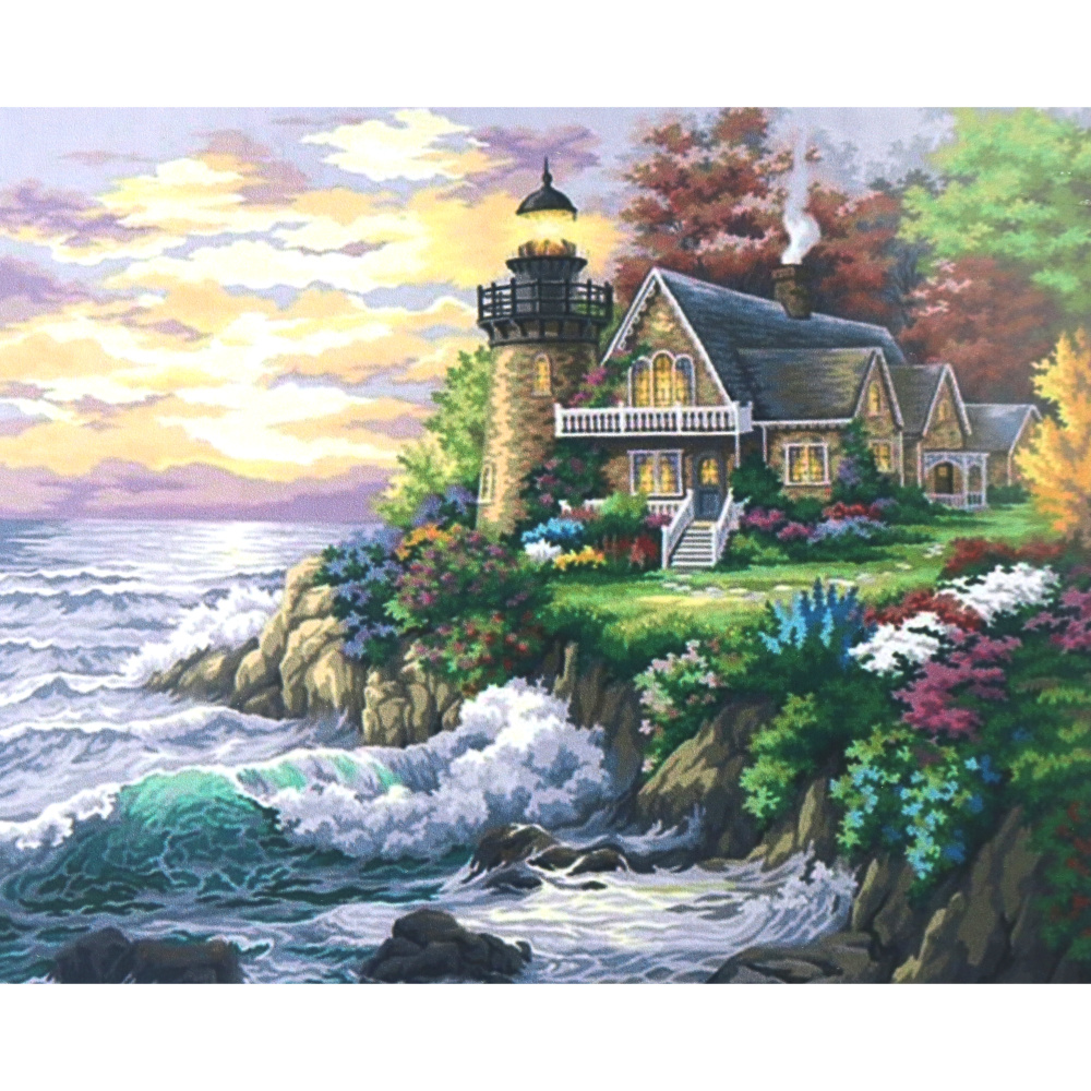 Комплект рисуване по номера 30x40 см -Морски фар в залива - KTL019