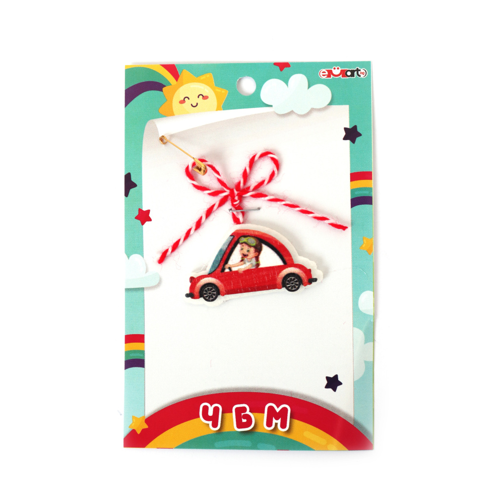 Mașină Martisor  cu fată din lemn și pâslă