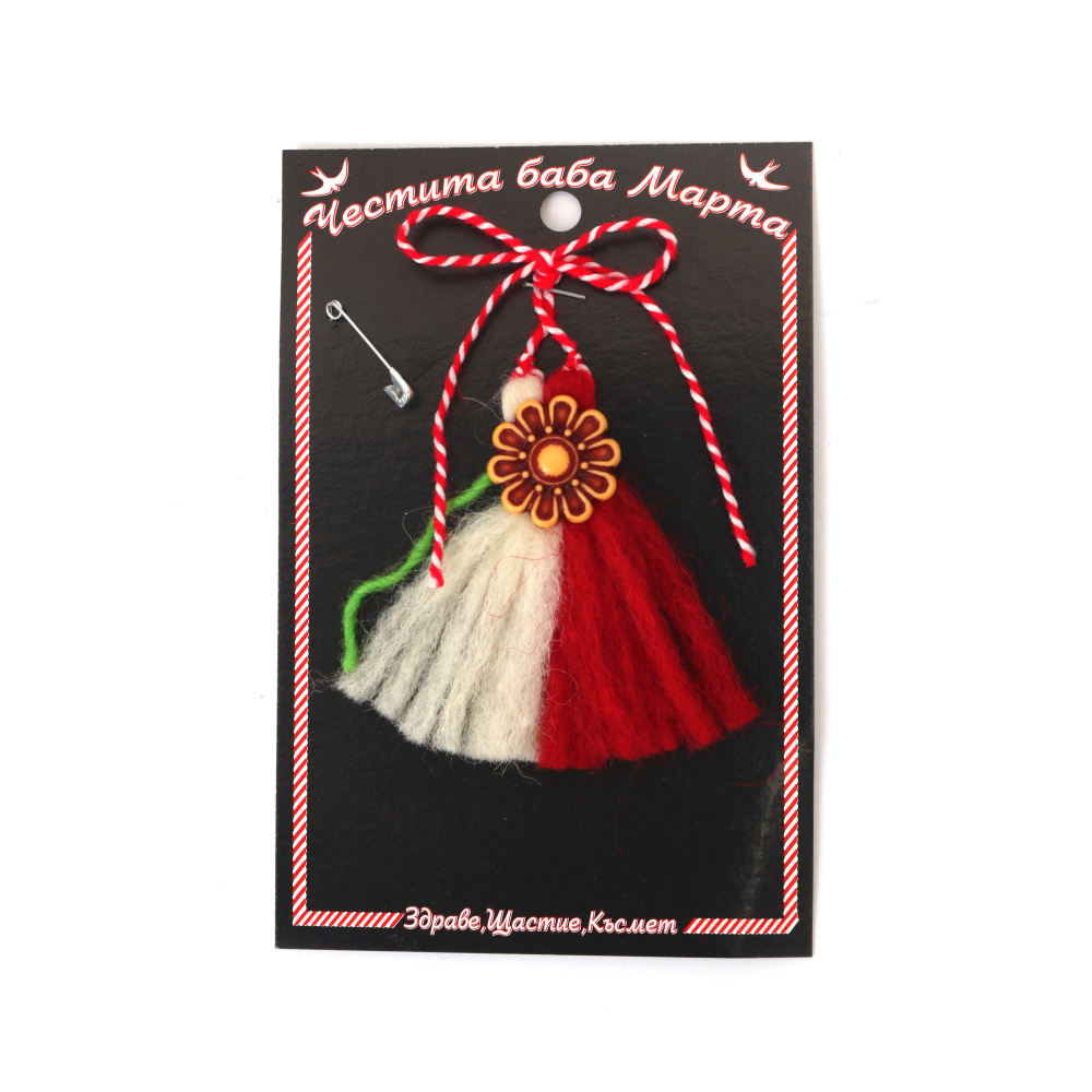 Martisor etnică cu ciucuri de lână și mărgele florale antice, 10 buc.