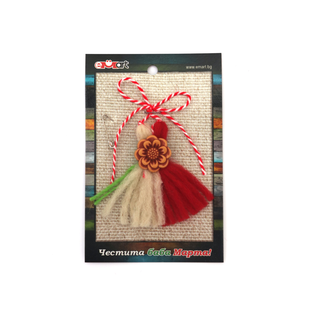 Ciucuri de lână Martisor cu flori antice 10 buc.