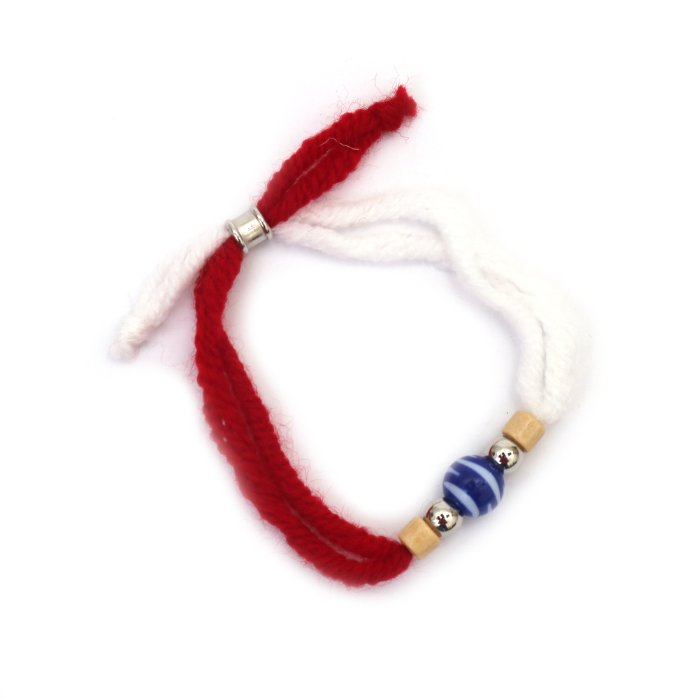 Brățară tradițională Martisor  – Fir împletit cu mărgele albastre și albe - 10 bucăți