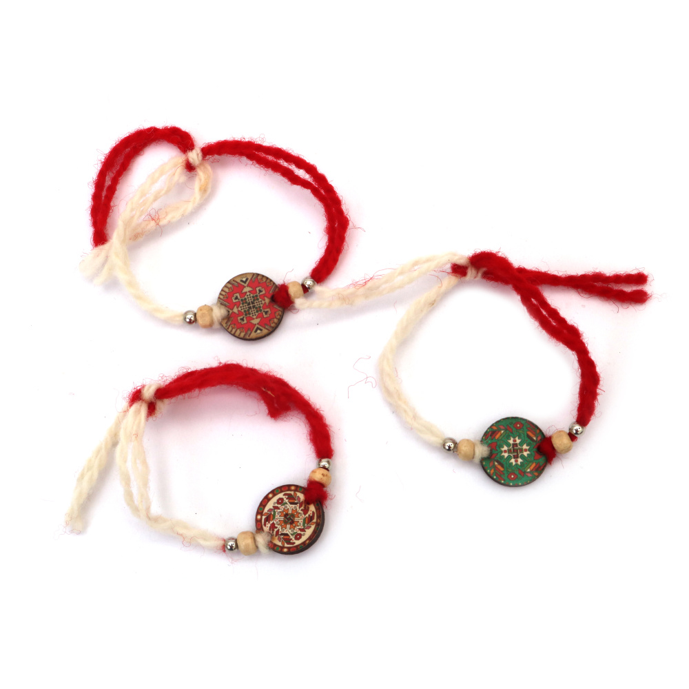 Brățări Martisor  din lână cu elemente etnice 10 bucăți
