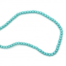 Glass Beads Strand, Glossy Turquoise, Round, 4mm, Hole: 1mm, 80cm string, 216 pieces