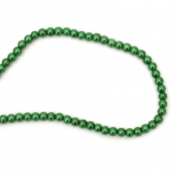 Наниз мъниста стъкло перла 4 мм дупка 1 мм зелена ±80 см ±216 броя