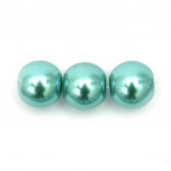 Snur margele sticla perla 12 mm aqua ~ 90 cm ~ 76 bucati