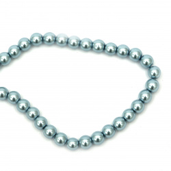 Glamorous Pearl Glass Beads Strand, Ball Shaped, 8mm, Hole: 1mm, Sky Blue, 80cm, approx 110 pieces