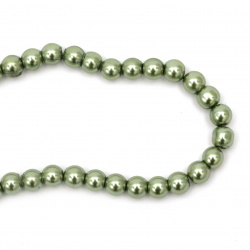 Наниз мъниста стъкло перла 8 мм дупка 1 мм зелена маслинено ±80 см ±110 броя