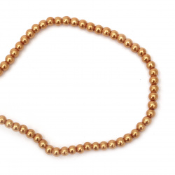 Glossy Glass Beads Strand, Round Copper Pearls, 4mm, Hole: 1mm, 80cm string, 216 pieces 