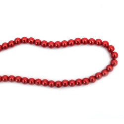 String of Beads Glass Pearl, 8 mm, hole 1 mm, red, ±80 cm, ±110 pieces