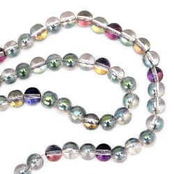 Transparent glass beads strands for jewelry making, DIY fringes of beads 8 mm hole 1 mm galvanized rainbow ~ 93 pieces