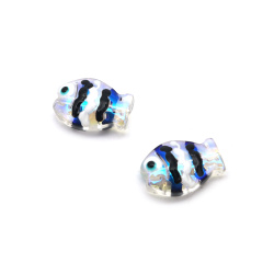 Mărgele de sticlă lucrate manual cu pești lampwork 15x10x5 mm gaură 1.5 mm curcubeu - 2 bucăți