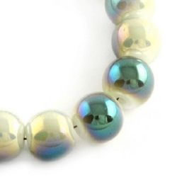 Not Available Online. You can also buy at EM ART stores and at +359 884 000 893 Galvanized glass round beads strands for jewelry making, DIY fringes of beads 8 mm hole 1.5 mm green ~ 84 pieces