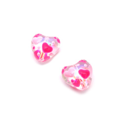 Handmade Lampwork Glass Beads – Heart-Shaped, Rainbow Painted in Pink, 14×13×9 mm, Hole: 1.5 mm – 2 pieces