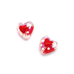 Handmade Lampwork Glass Beads – Heart-Shaped, Rainbow Painted in Red and White, 14x13x9 mm, Hole: 1.5 mm - 2 pieces
