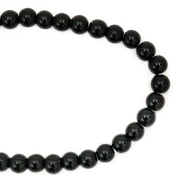 Glass Beads Strand, Round, Transparent, Black, 8mm, hole 1mm, ~42 pcs