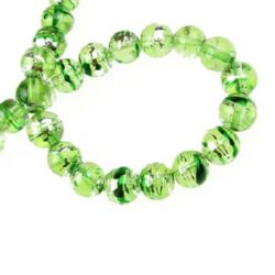 Transparent glass beads strands for DIY accessories 8 mm hole 2 mm painted green/silver ~ 110 pieces