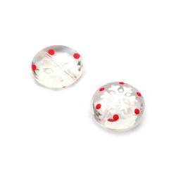 Handmade Round Lampwork Glass Beads – Transparent with Snowflake Design, 18x10 mm,  Hole: 1 mm - 2 pieces